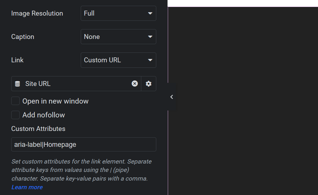 Elementor's Advanced tab showing where to add custom ARIA attributes