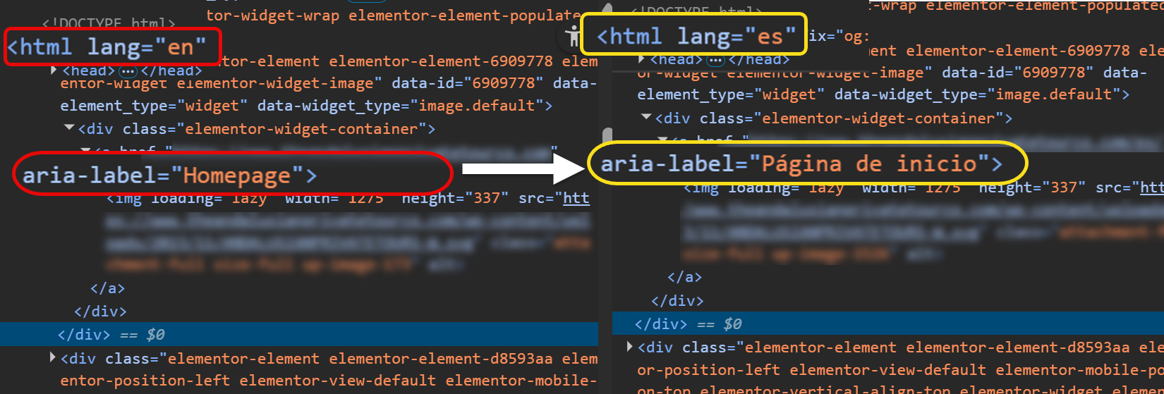 Code transformation process showing how ARIA attributes are processed