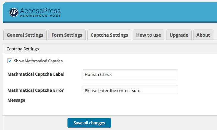 Backend Captcha Settings Panel