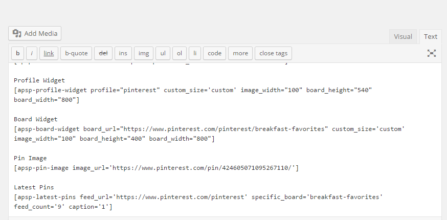 Backend Display of Shortcodes.