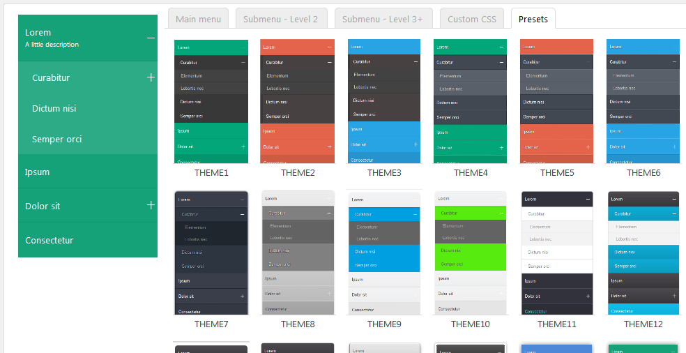 Styling presets to apply a design to your menu with one click