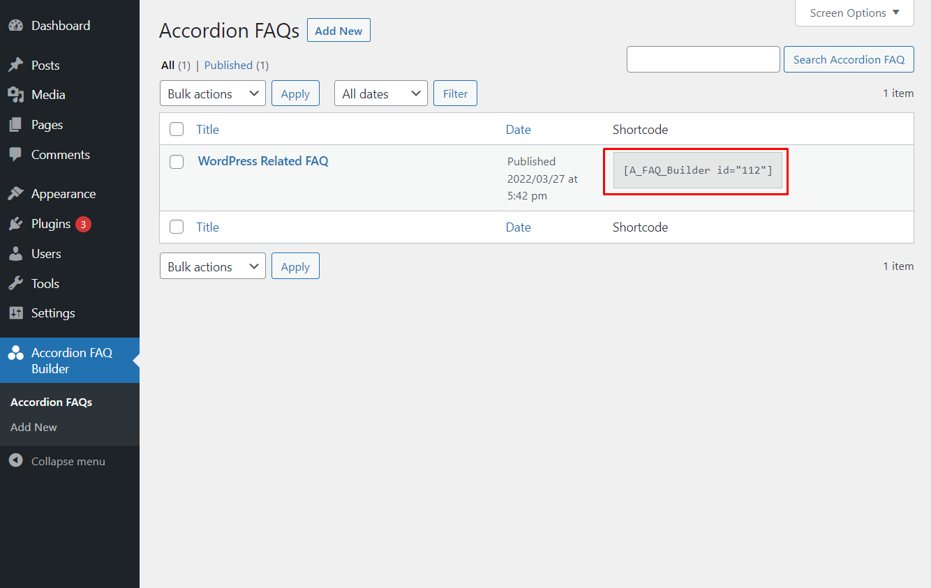 Accordion FAQ shortcode