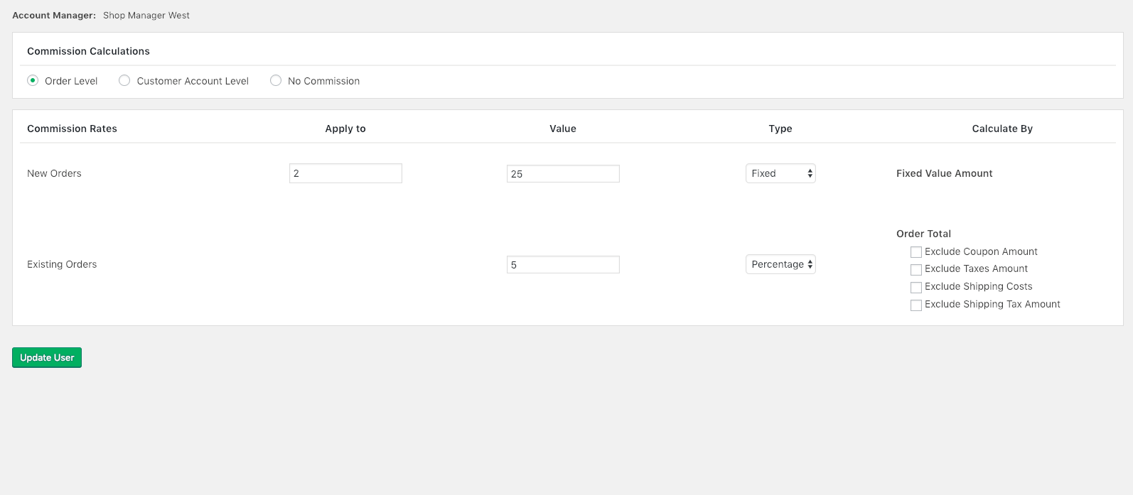 Commission Settings for Account Managers