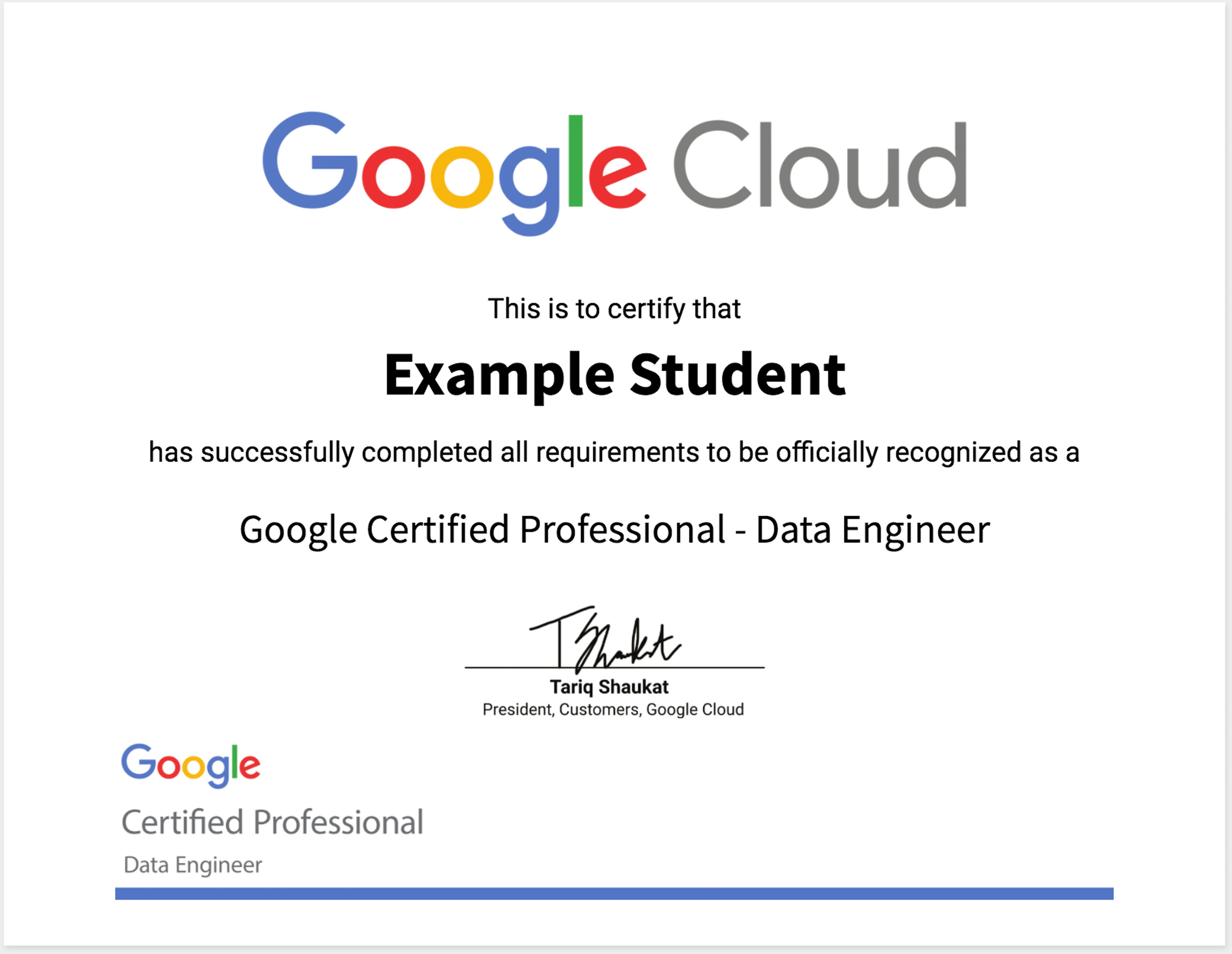 Example Google certificate.