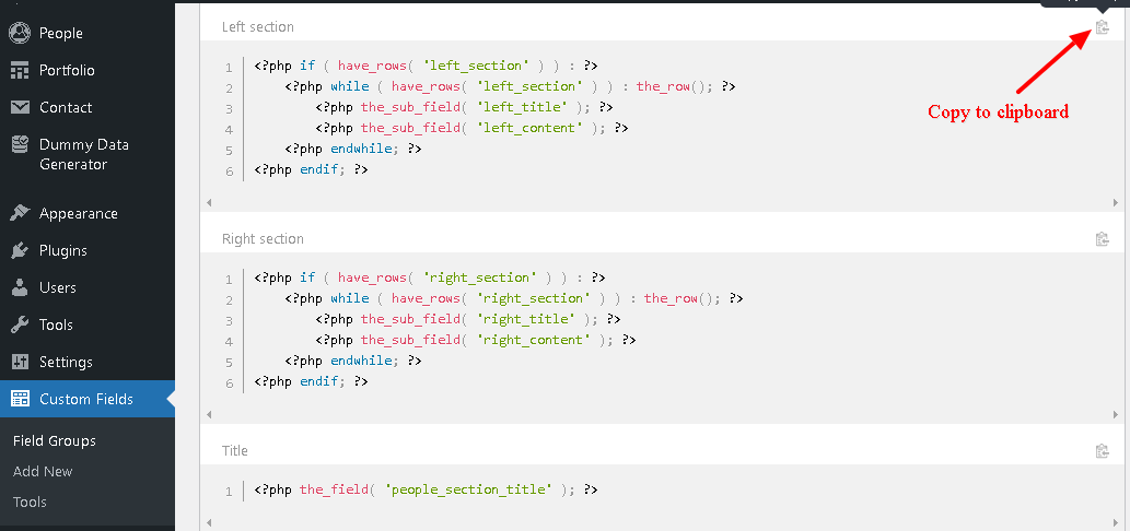 This is how the code will look in the custom fields section.