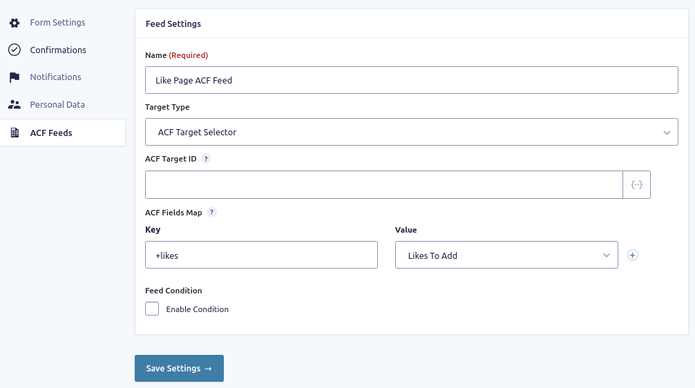 Simple feed example: Likes counter accumulator. GF settings prevent multiple likes from a single user
