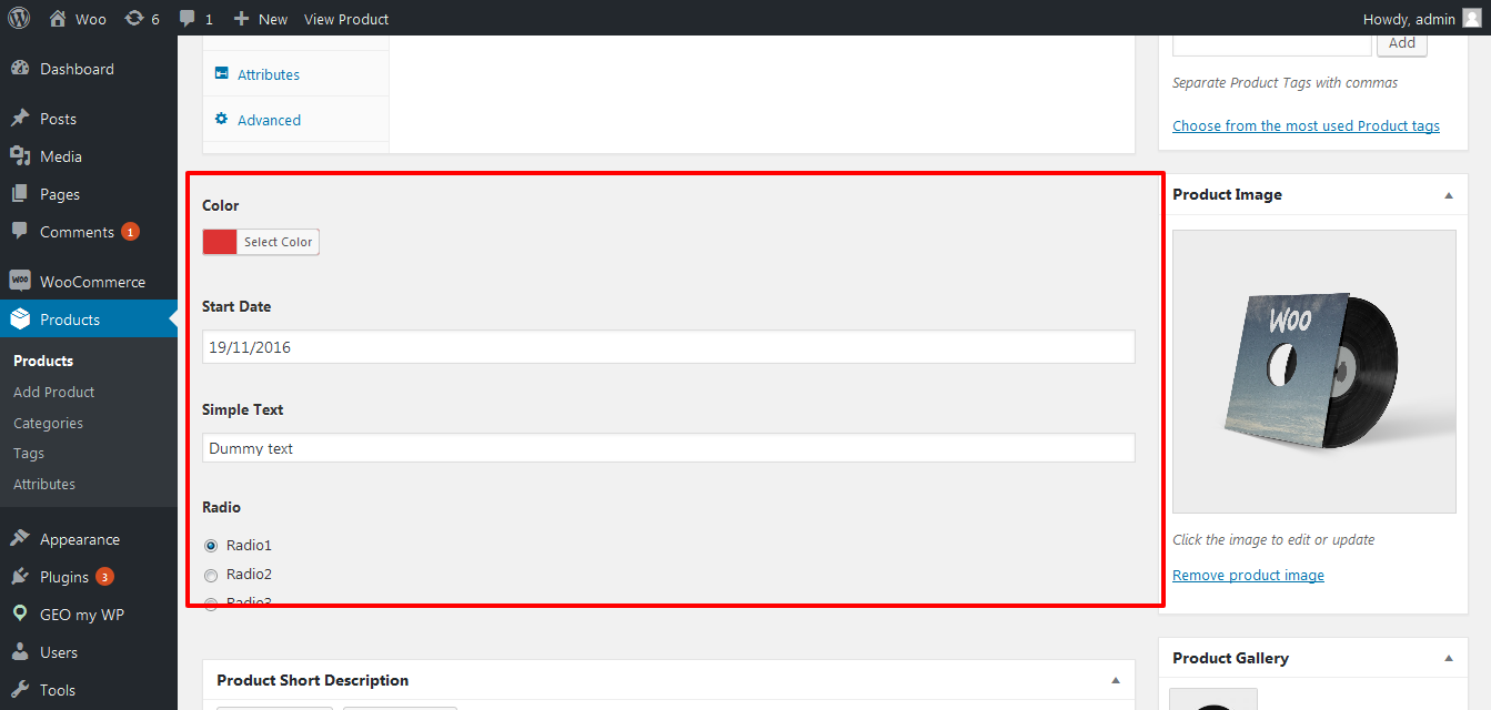 ACF Fields on admin side