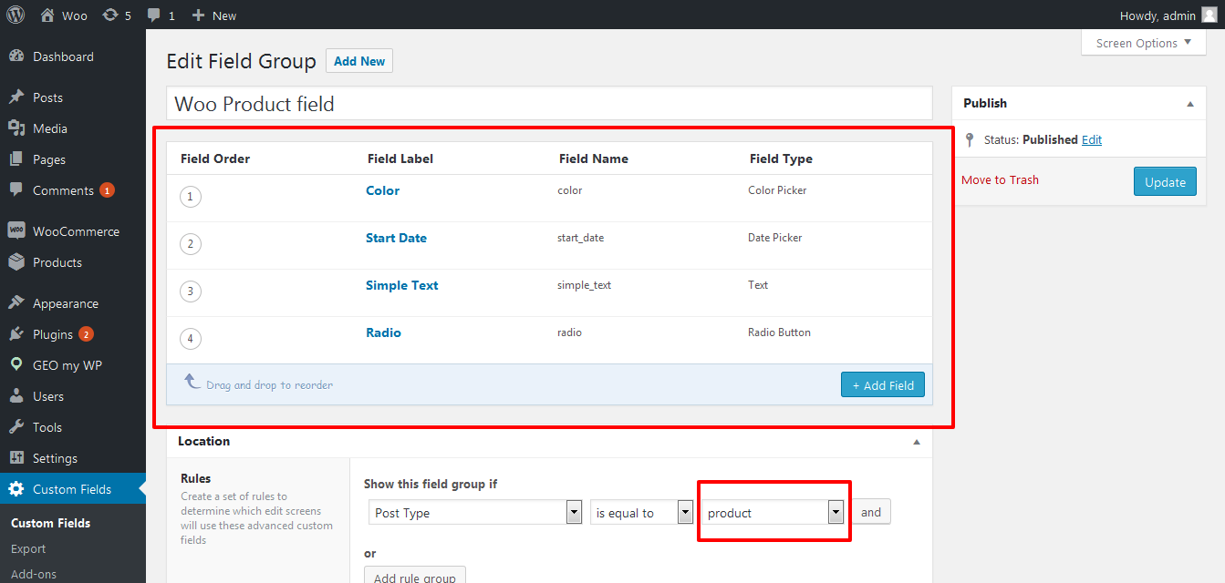 ACF Fields in custom field