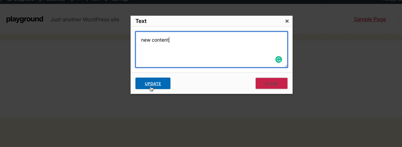 Insert new content and click 'Update'.