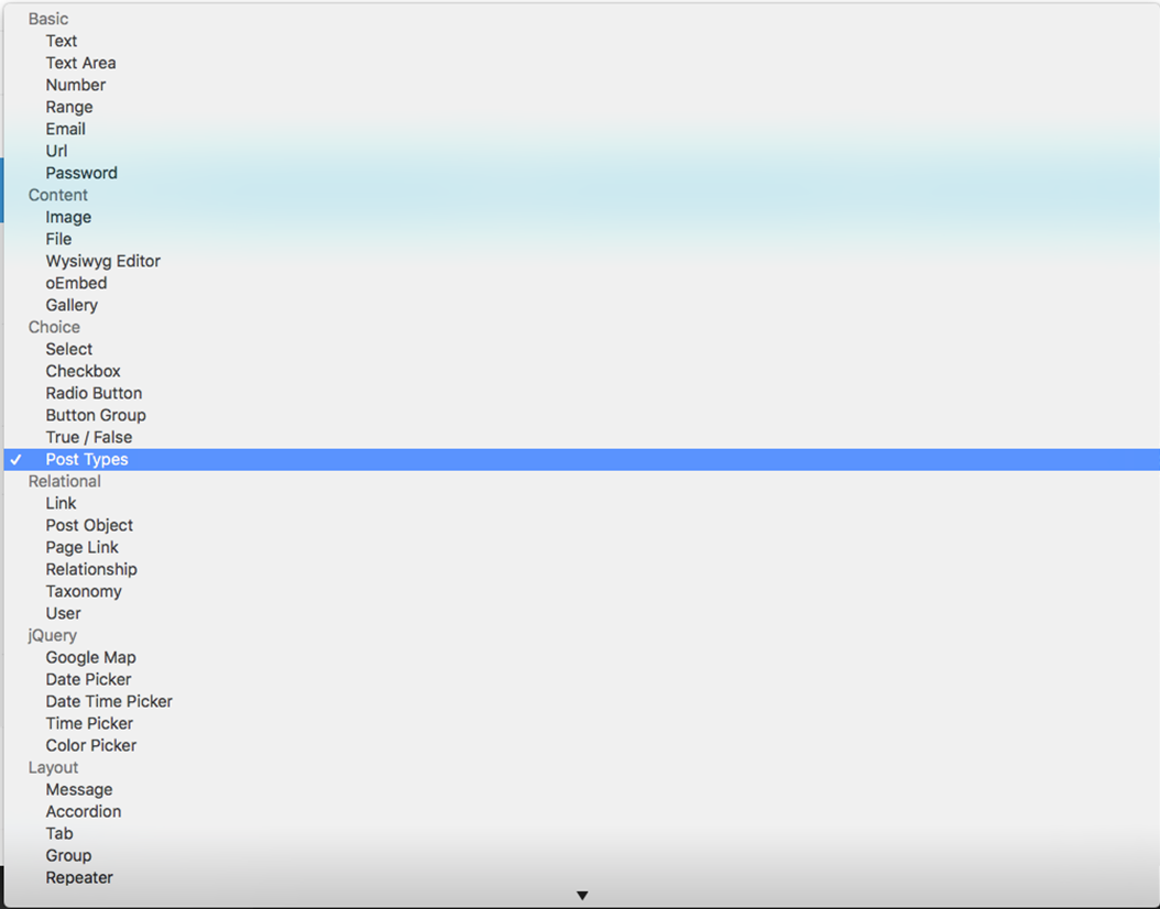 Where to find a function on the ACF list view