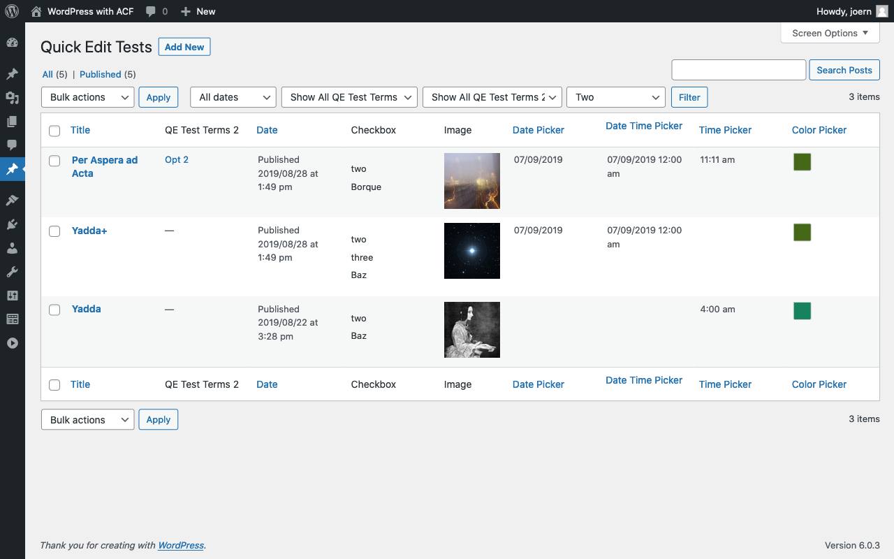 Column view and posts filter
