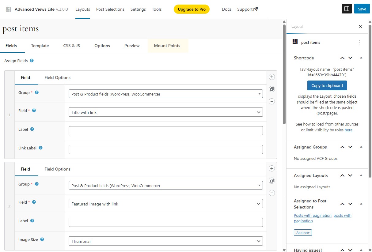 Assign multiple fields to Layouts.