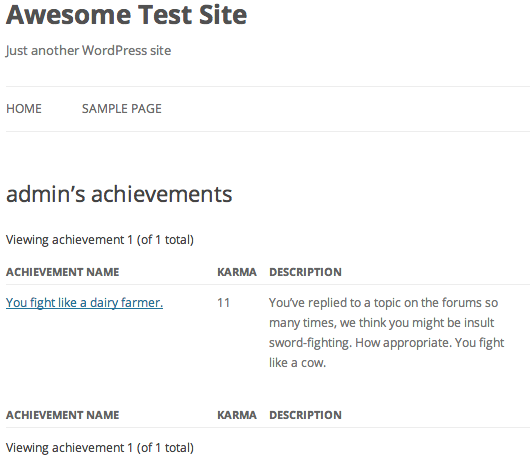 List of user's unlocked achievements