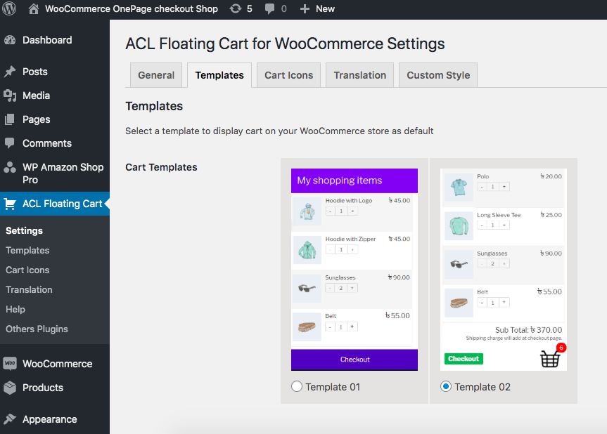 ACL Floating Cart Templates.