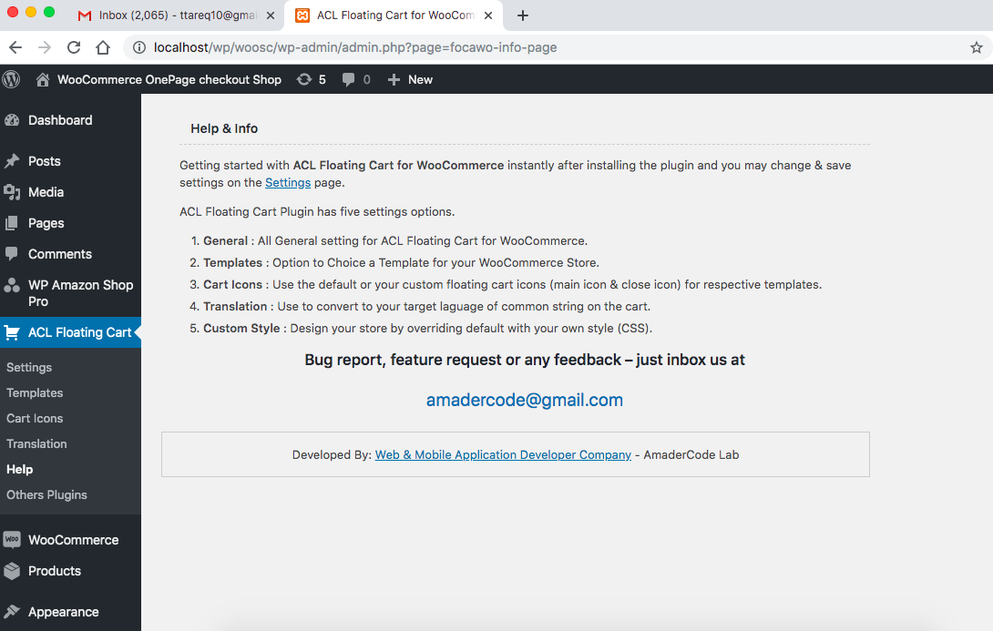 ACL Floating Cart Help Page.