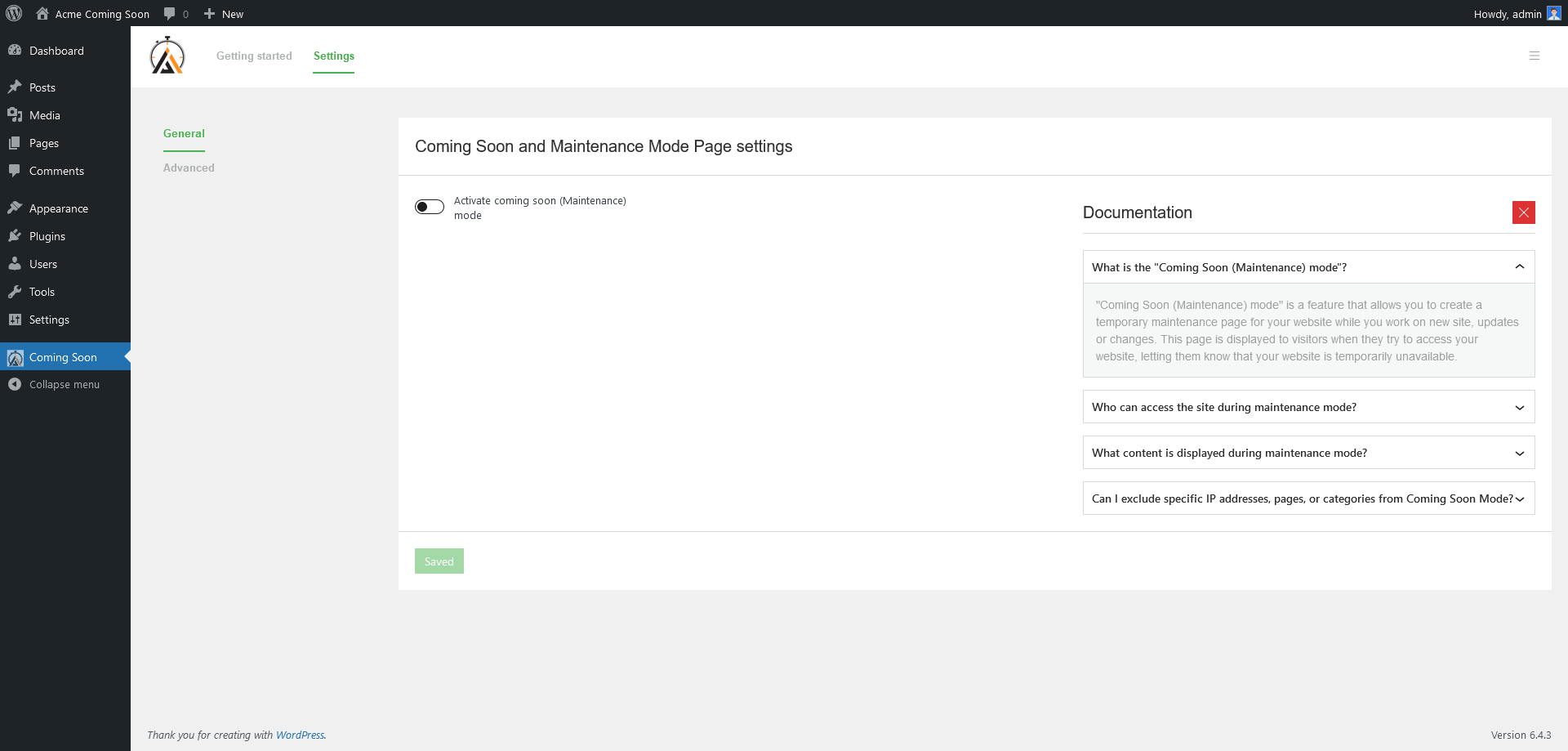 Dashboard - Settings