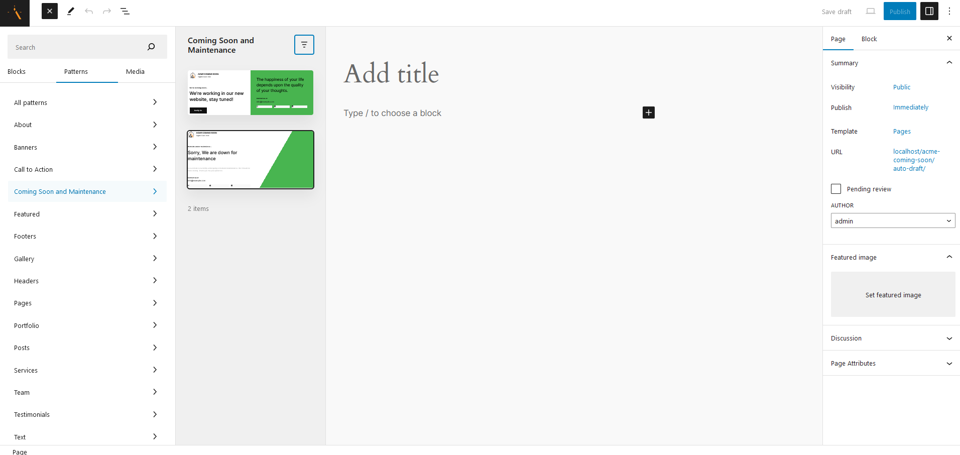 Edit page - Patterns selection