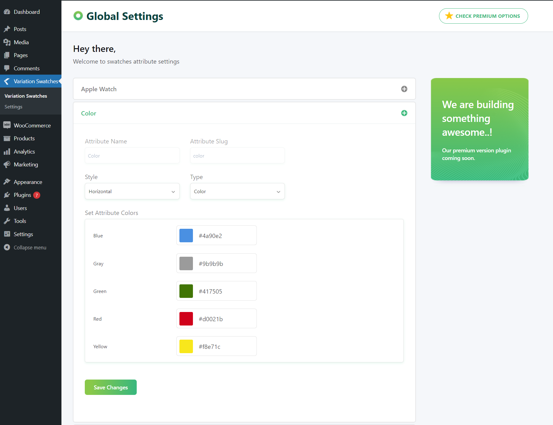 Color Swatches Frontend