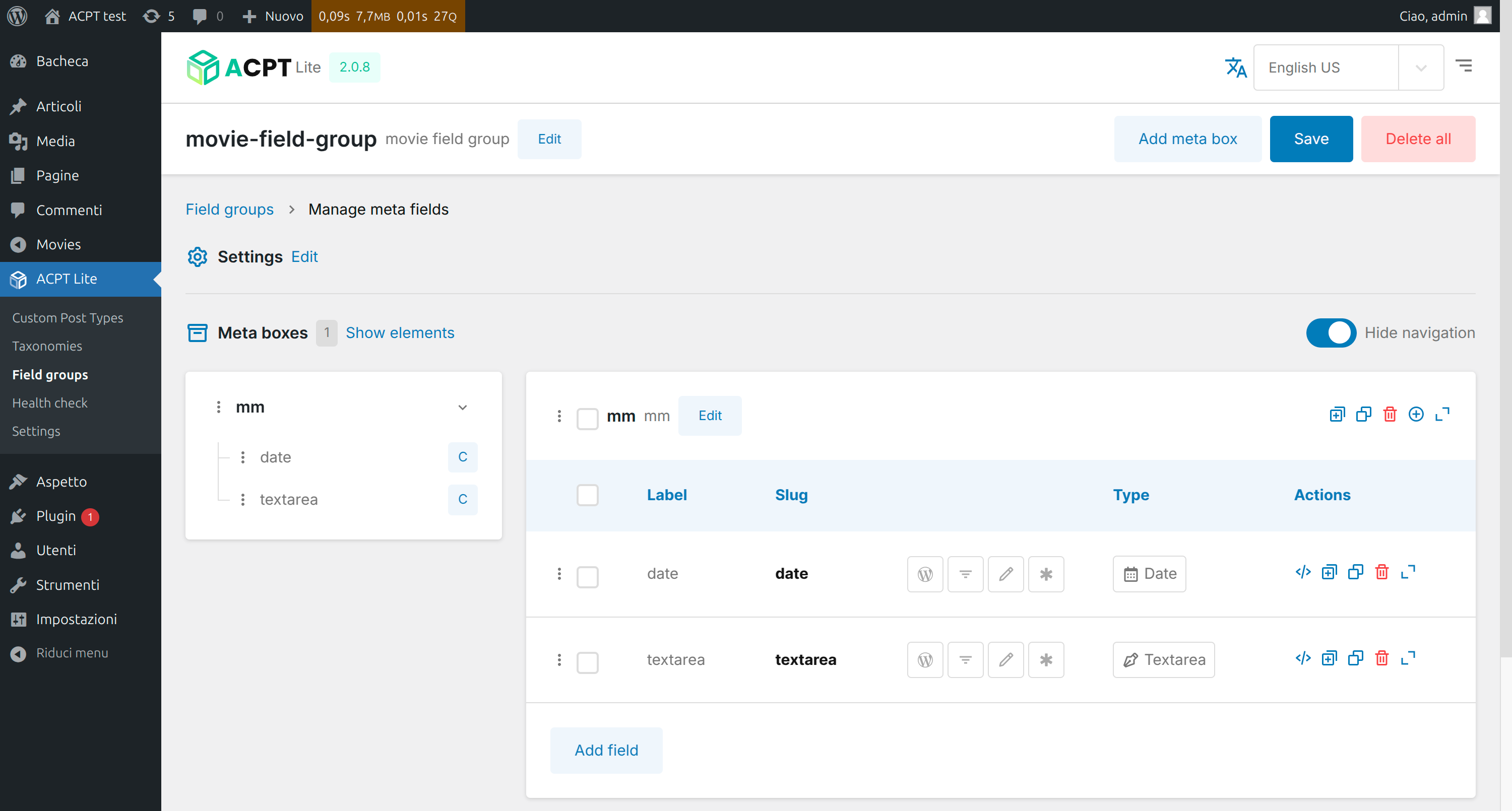 Manage meta fields