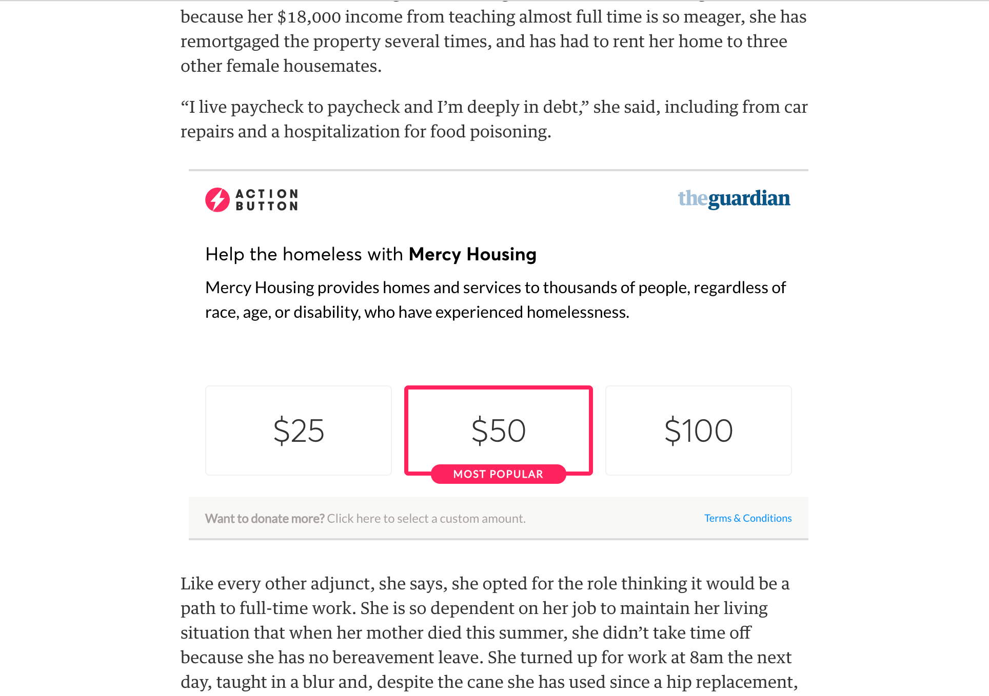 An example of our donation-focused Action Button.