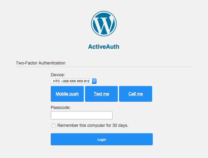 Two-factor acuthentication login screen.