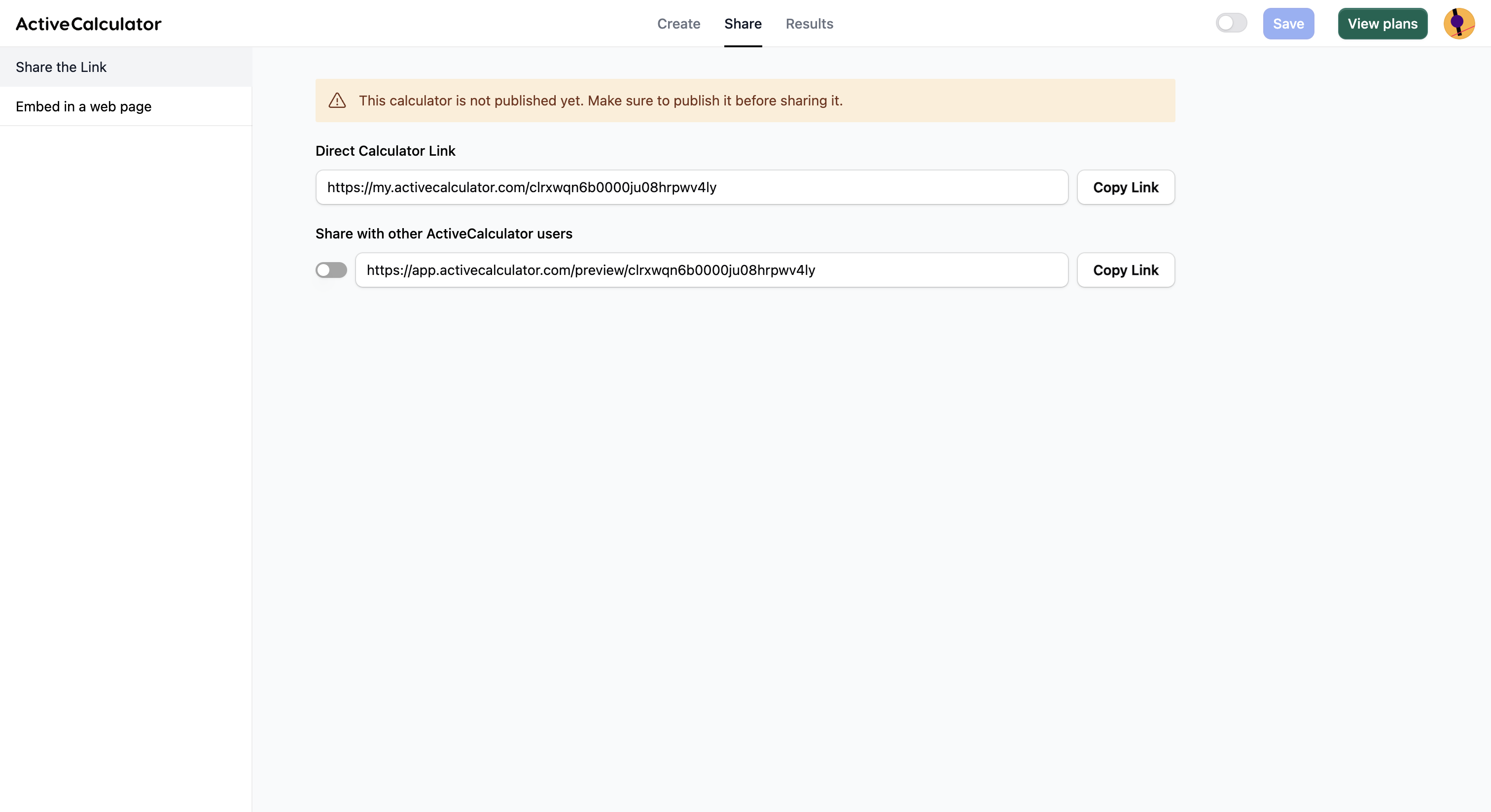 Sharing and Embed your ActiveCalculators