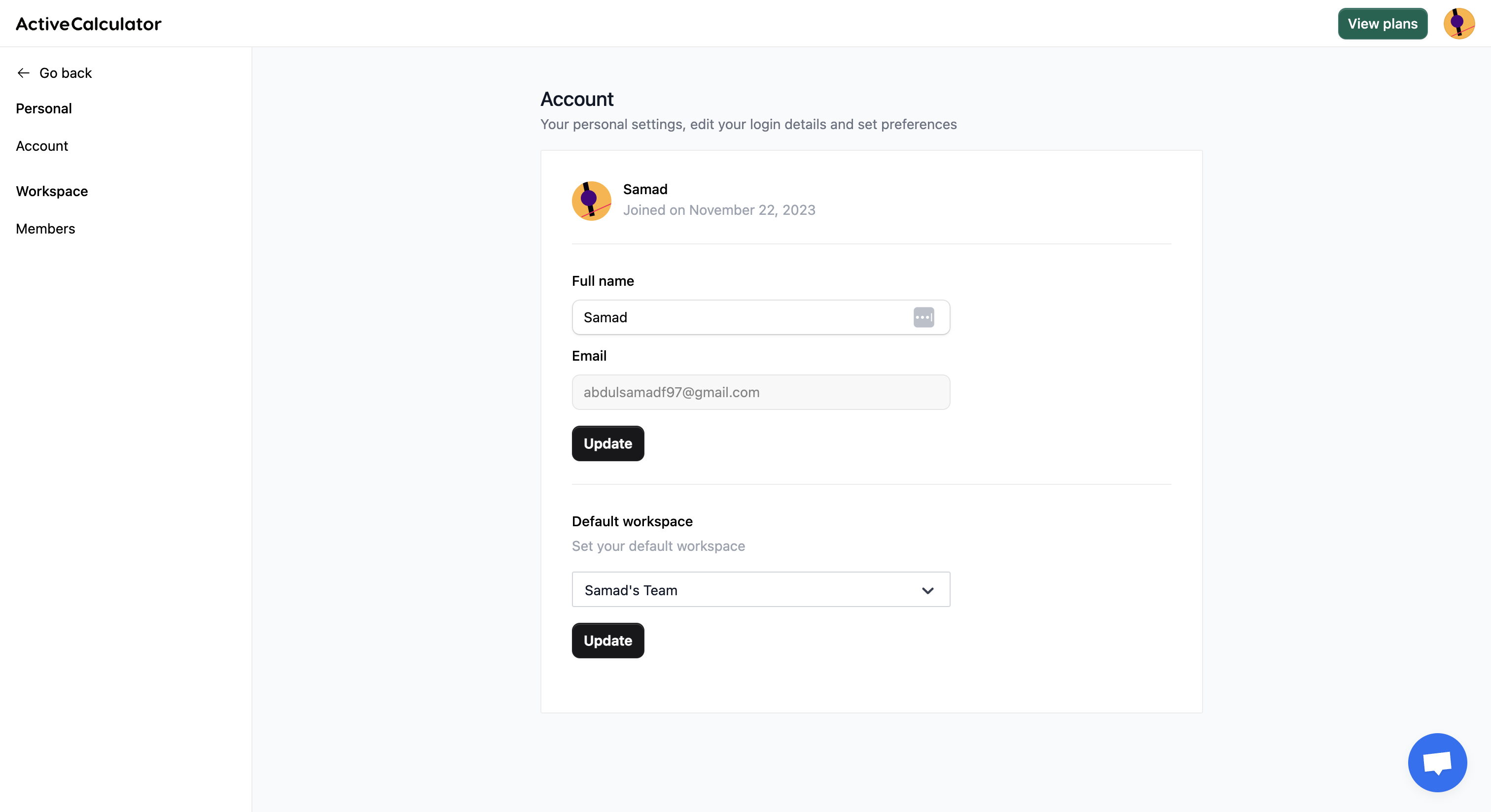 ActiveCalculator Personal and Workspace Settings