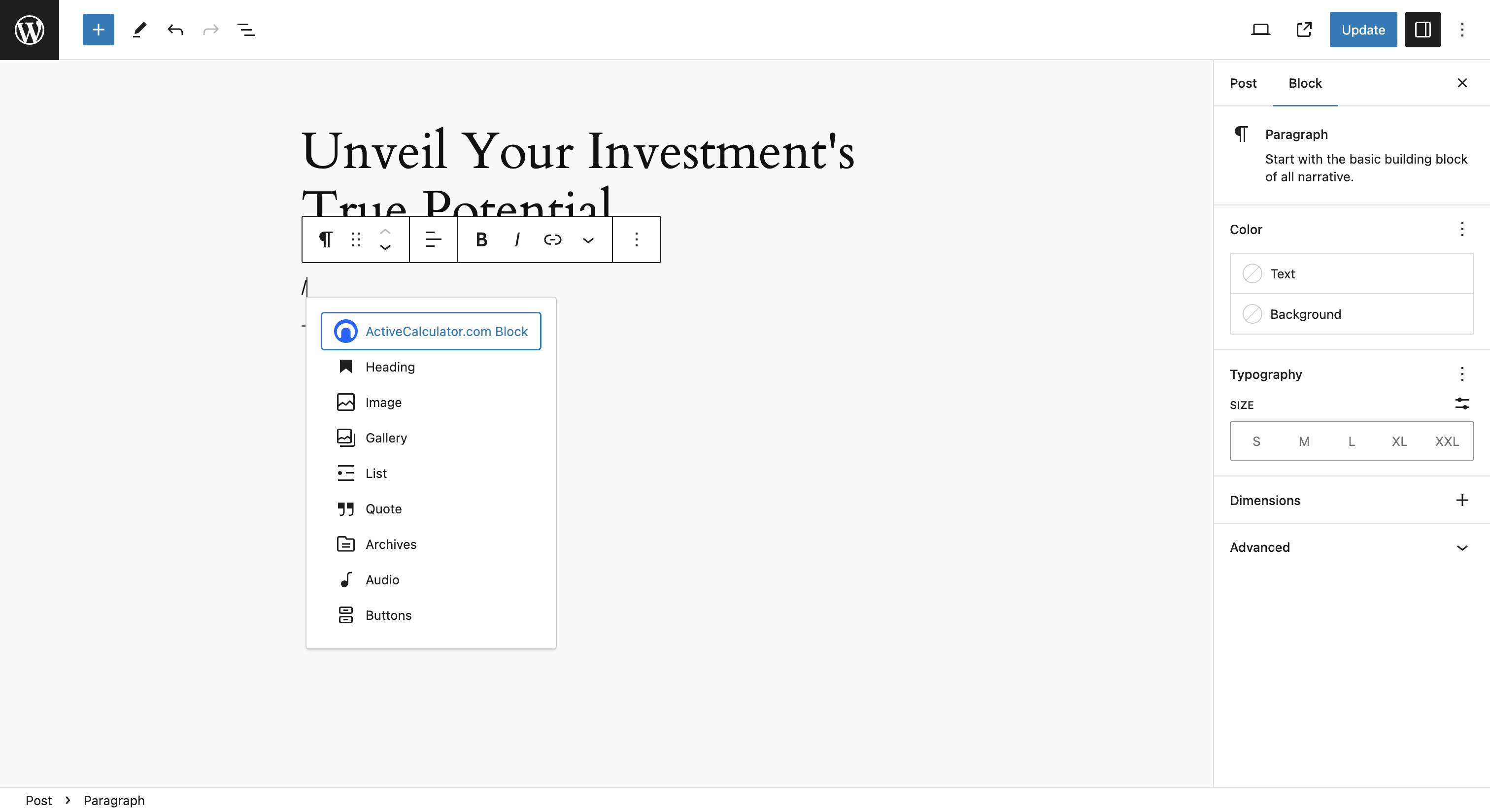 ActiveCalculator.com gutenberg block