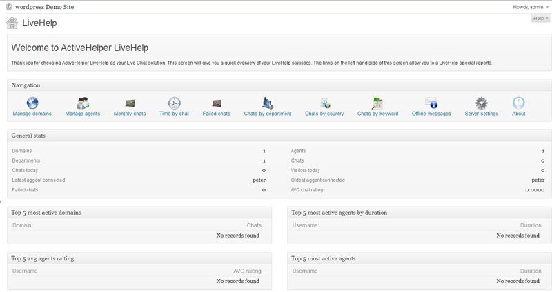 LiveHelp Server Dashboard - Plugin admin area