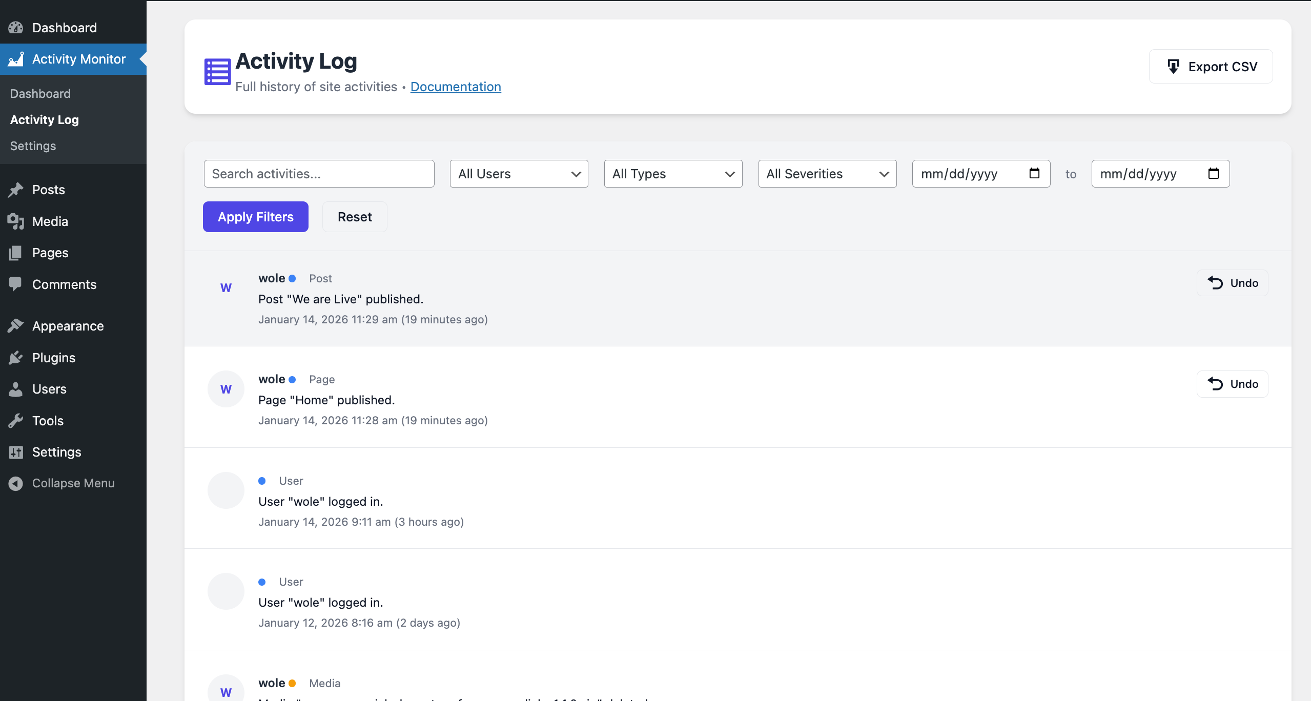 **Activity Details** - Detailed information about a specific event.