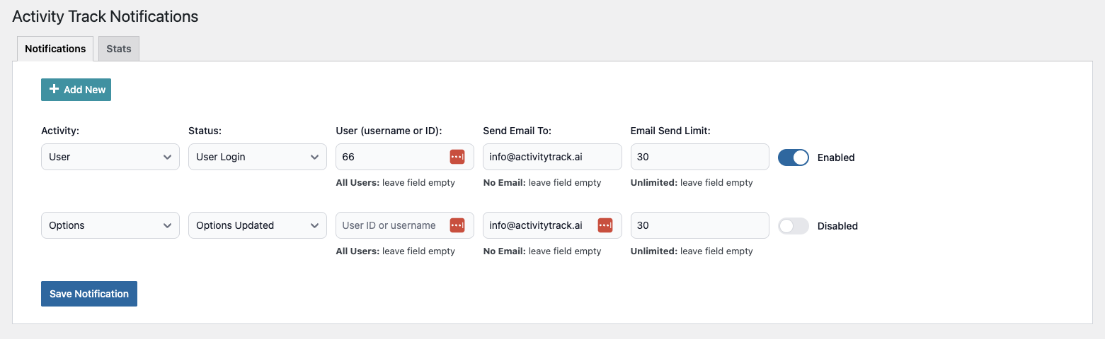 **Notification Rules** — build custom triggers by role, action.
