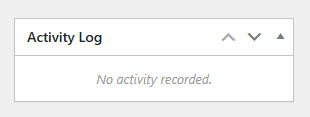 **Activity Log Meta Box:** No activity log recorded yet, displaying a placeholder message.