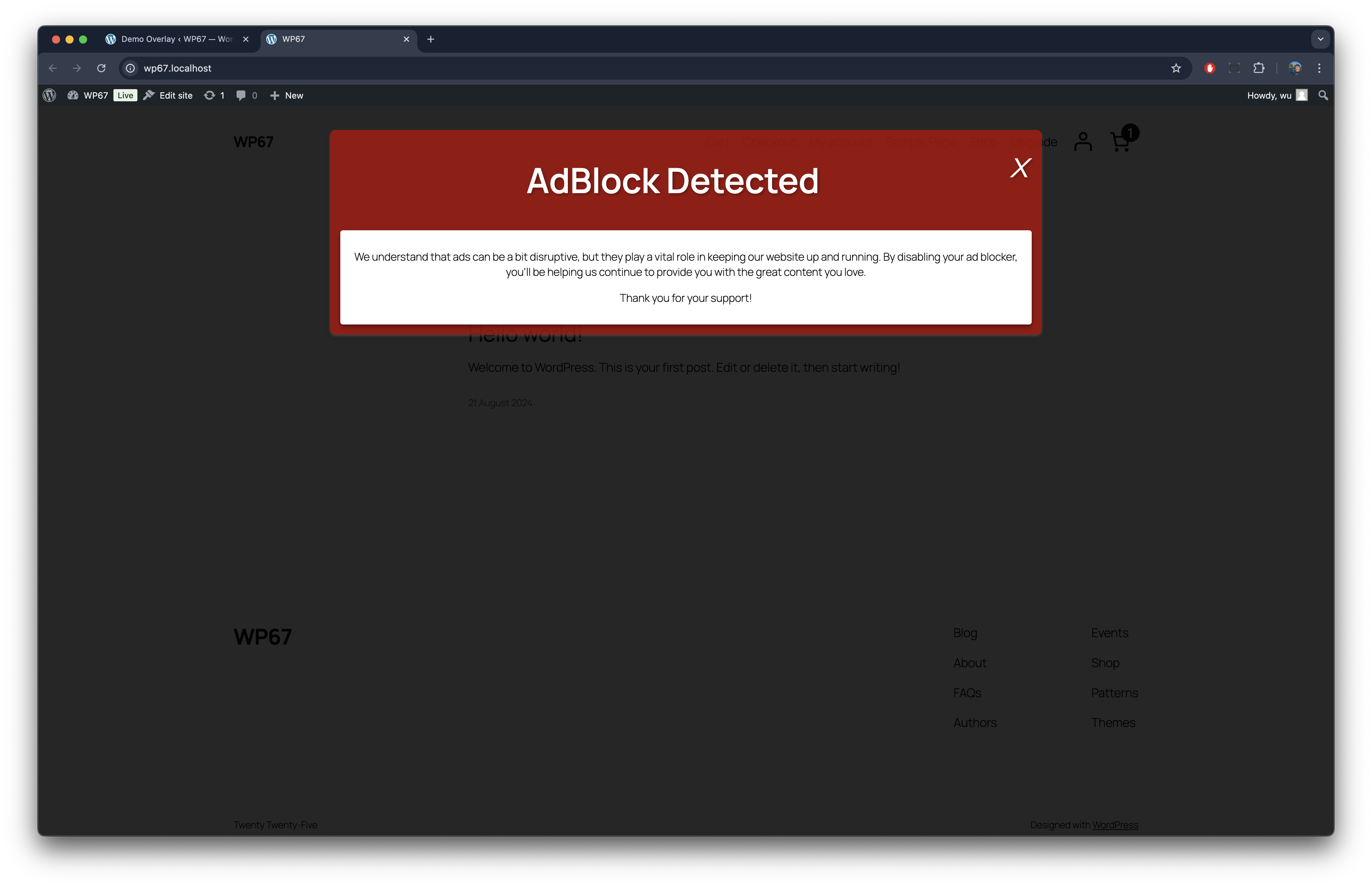 Overlay example 2: No buttons example