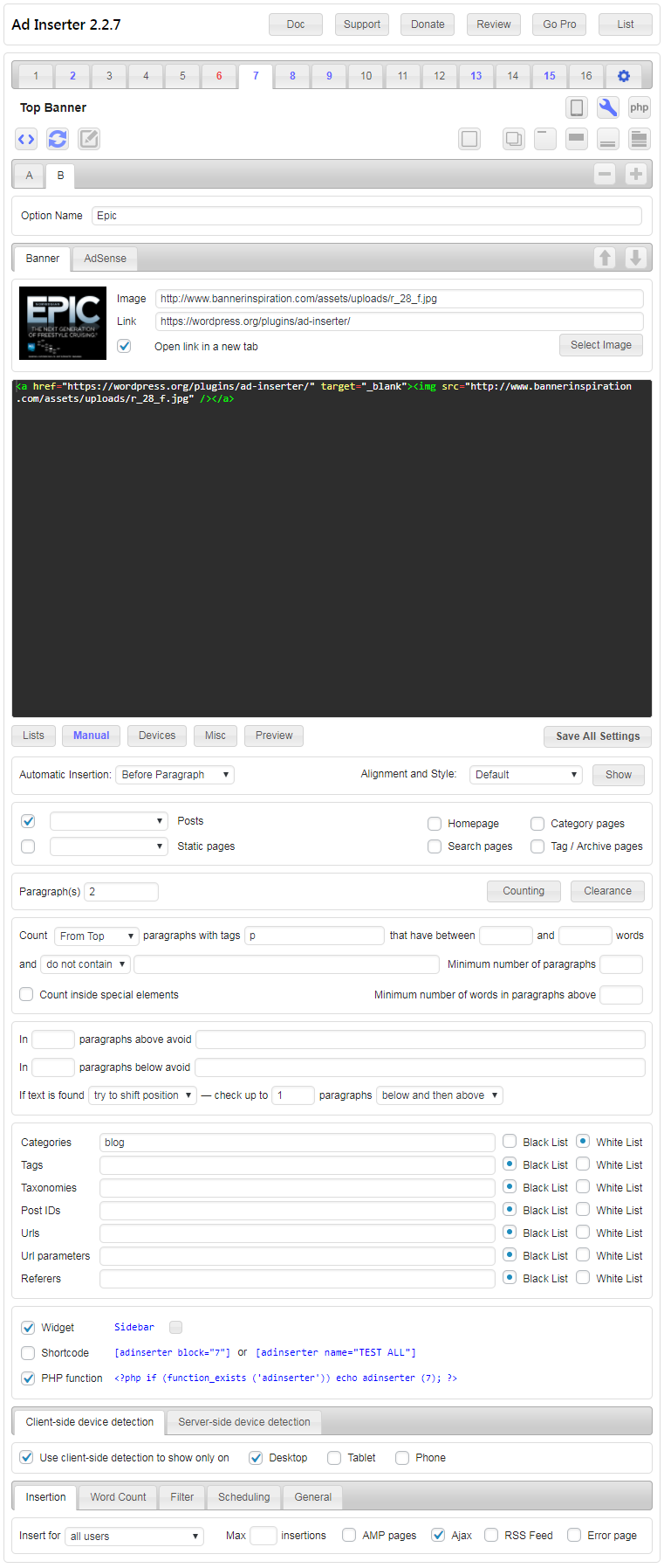 Visualization of inserted block in post