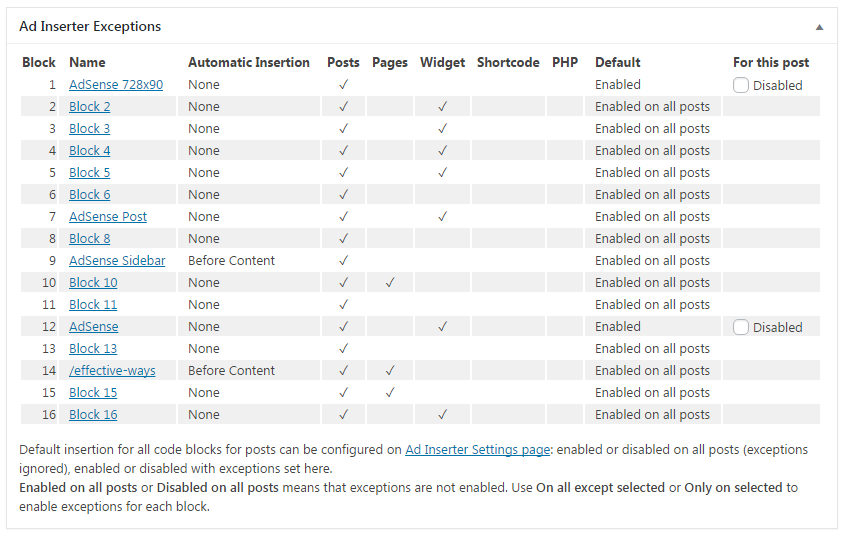Settings for automatic insertion before/after paragraphs