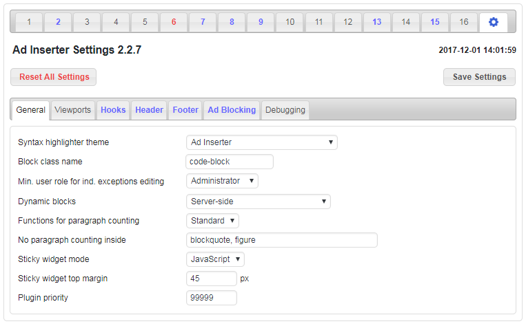 Settings automatic insertion at custom hook positions