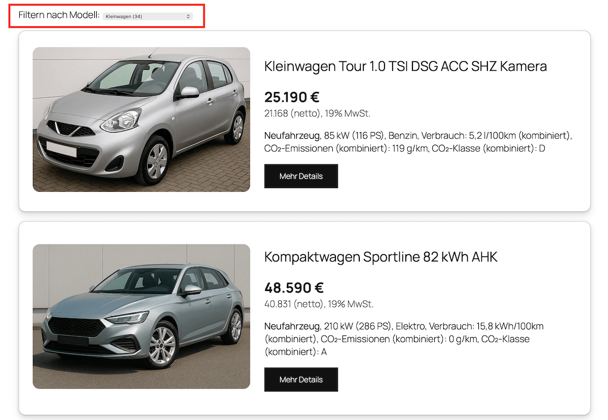 Frontend: Filter vehicles by category
