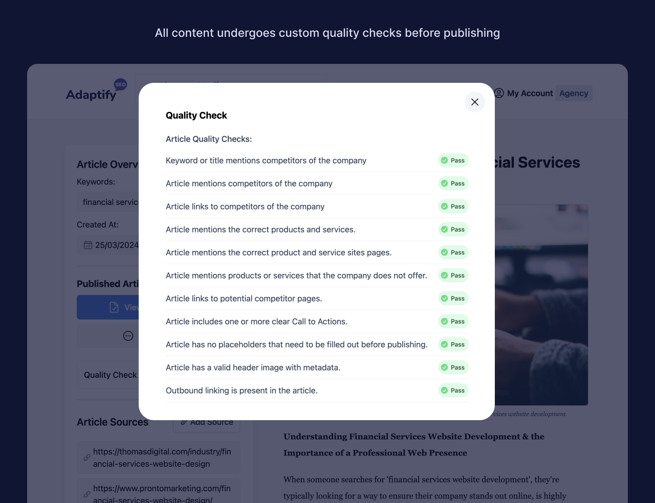 **Quality Checks** - Custom quality checks before publishing.