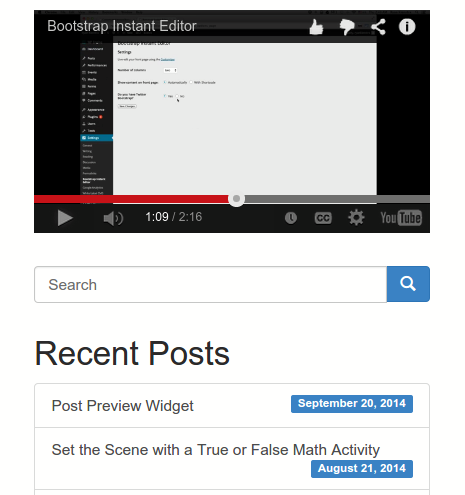 An "Adapter Video" widget is only as wide as the sidebar.