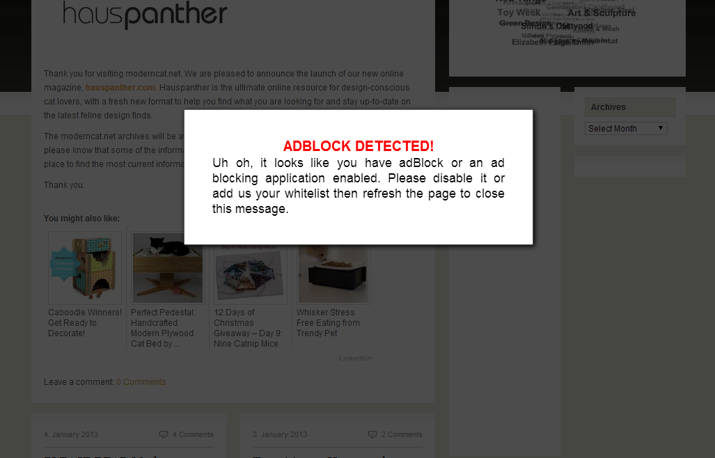 adBlock Alerter in Action (Text)