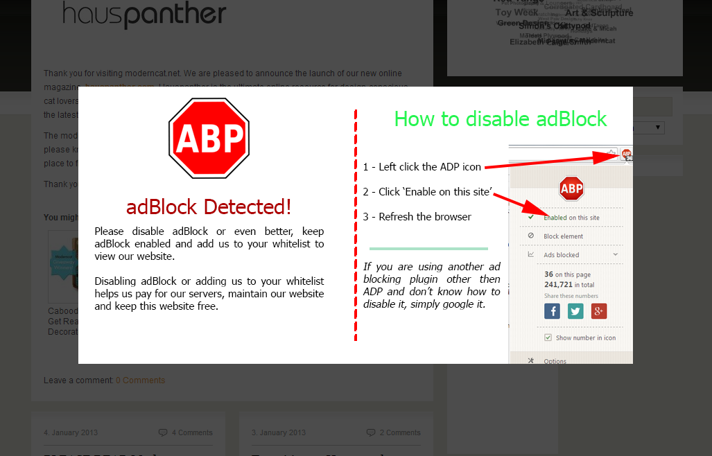 adBlock Alerter in Action (Image)