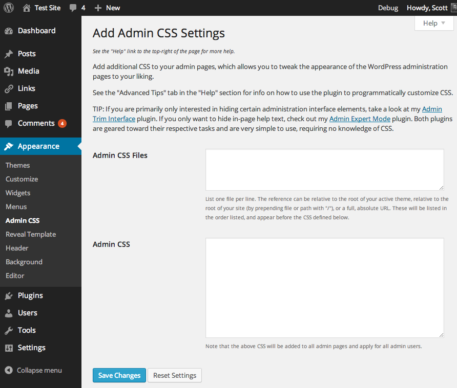 A screenshot of the plugin's admin settings page.