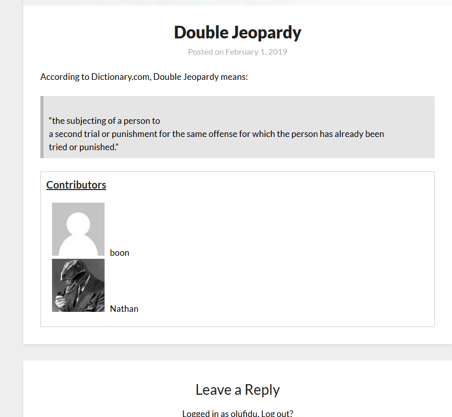 Screenshot shows the list of the contributors displayed at the bottom of the post content.