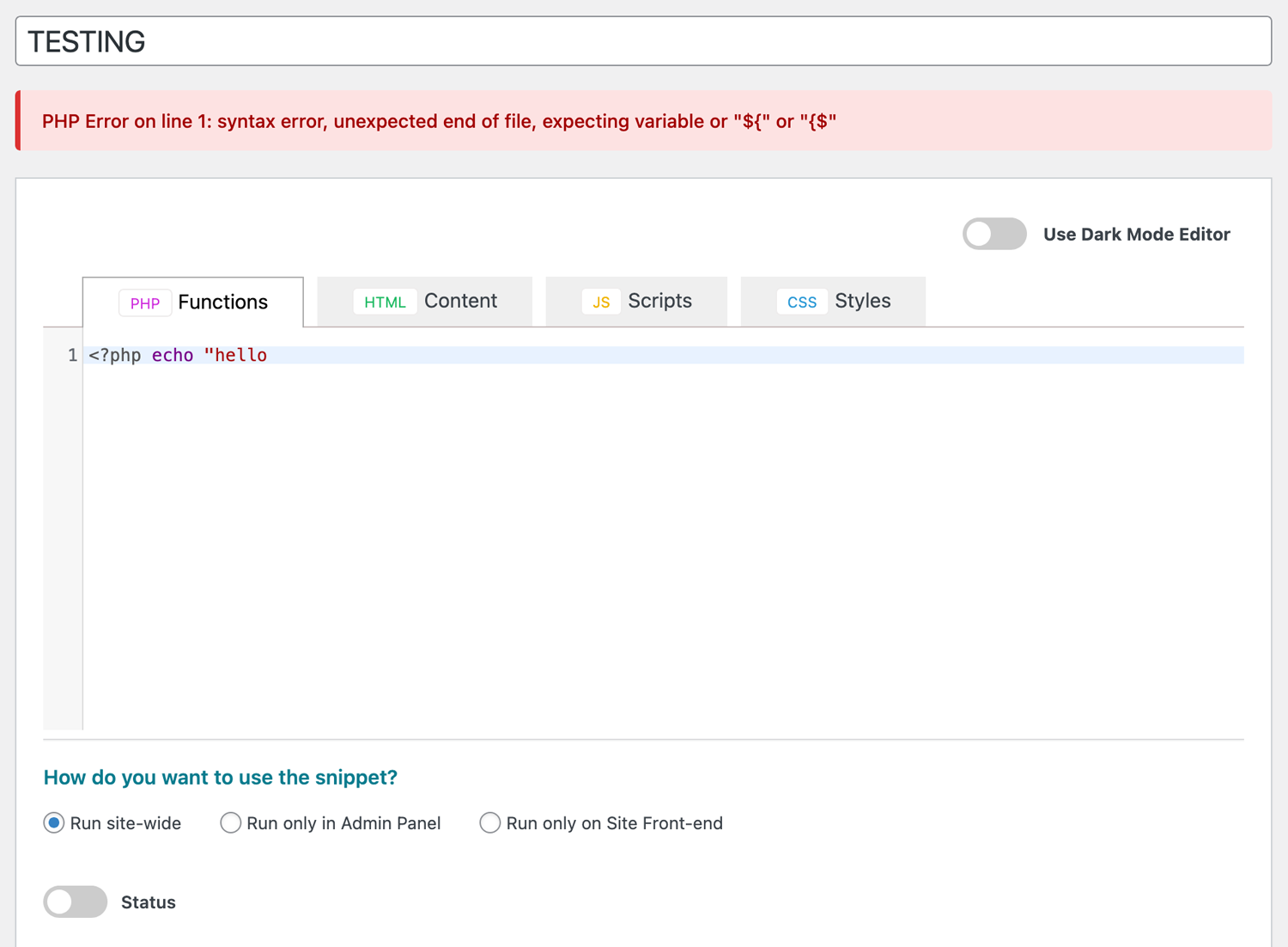 Snippet auto-deactivation feature