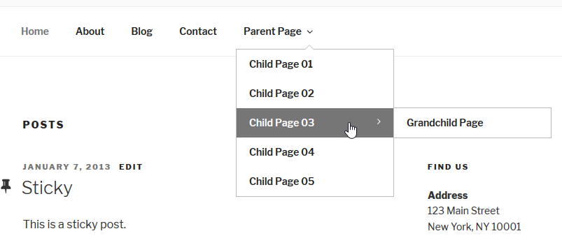 The child pages have automatically been added as submenu items.