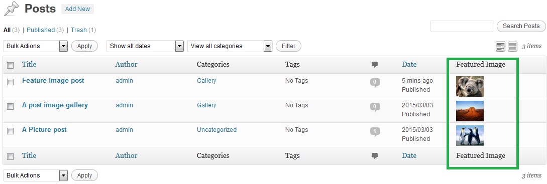 Manage Posts page.