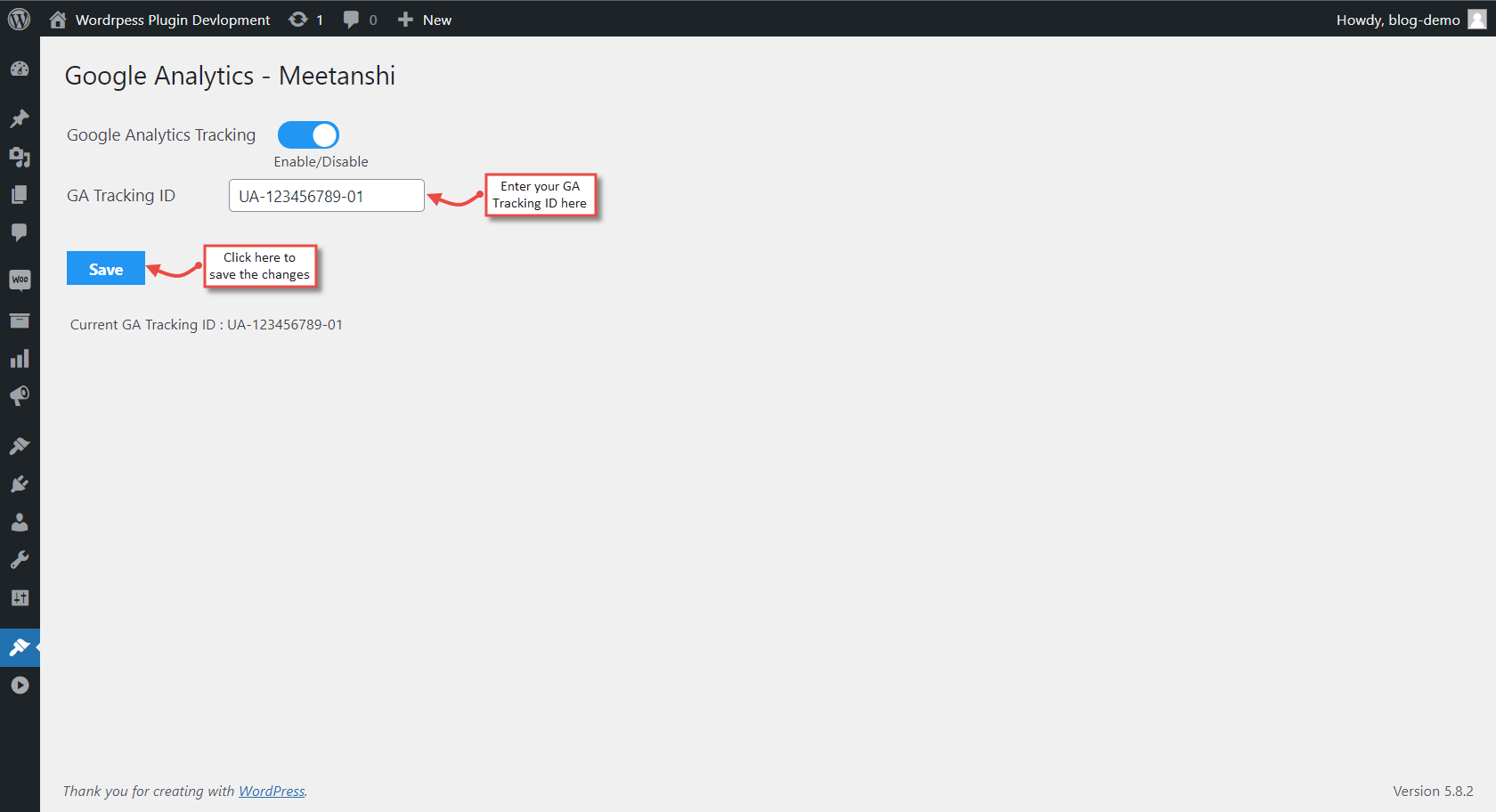 Enter GA Tracking ID