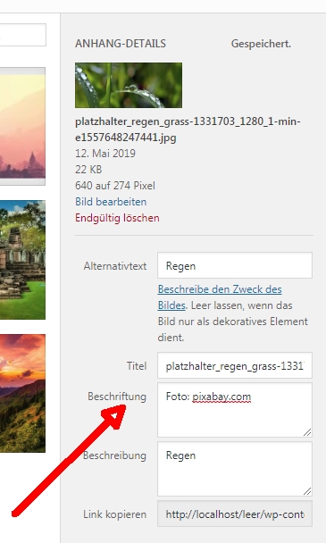 The reference to the photo must be entered in this field (caption).