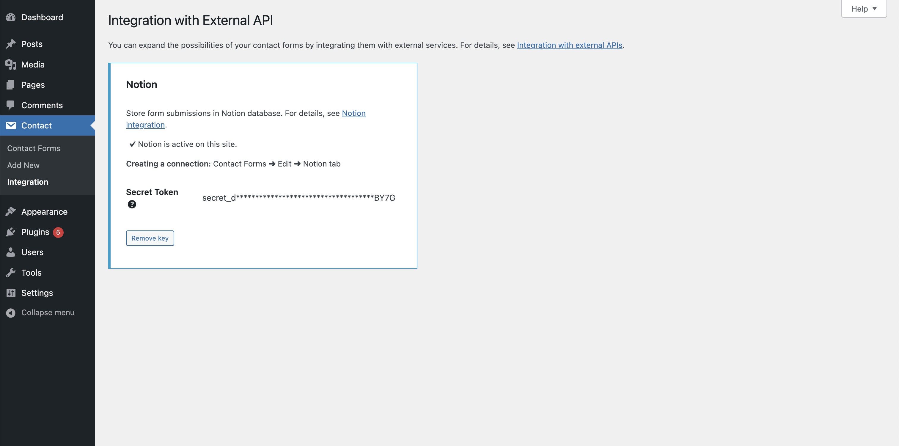Configuration of Contact Form 7 and Notion table