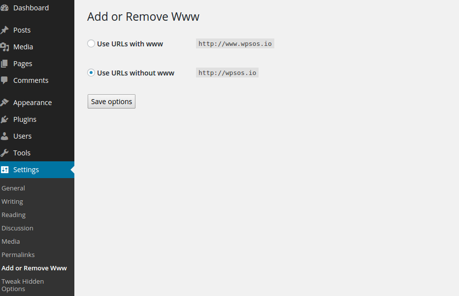 See screenshot of the main configuration screen
